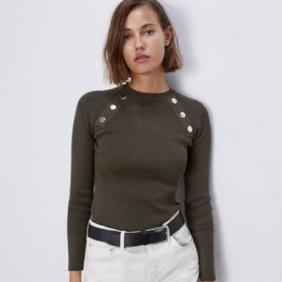 Zara knit crop khaki top - Picture 1 of 2